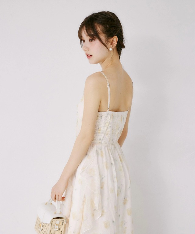 フリルカーディガン×水彩フラワーキャミワンピースセット