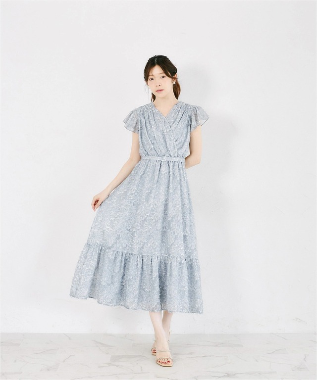 ベルト付きカットジャガードカシュクールワンピース
