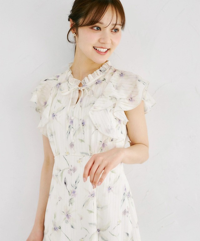 ☆tocco☆ シアーストライプニュアンスフラワーラッフルフリルワンピース