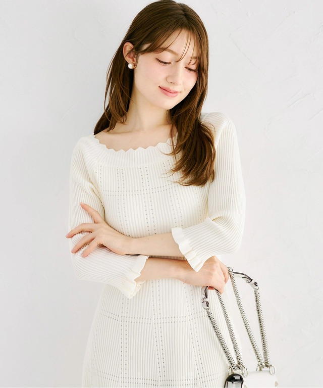 D様 リクエスト 3点 まとめ商品 袖口フリル付きスカラネックシアーチェックリブニットワンピース