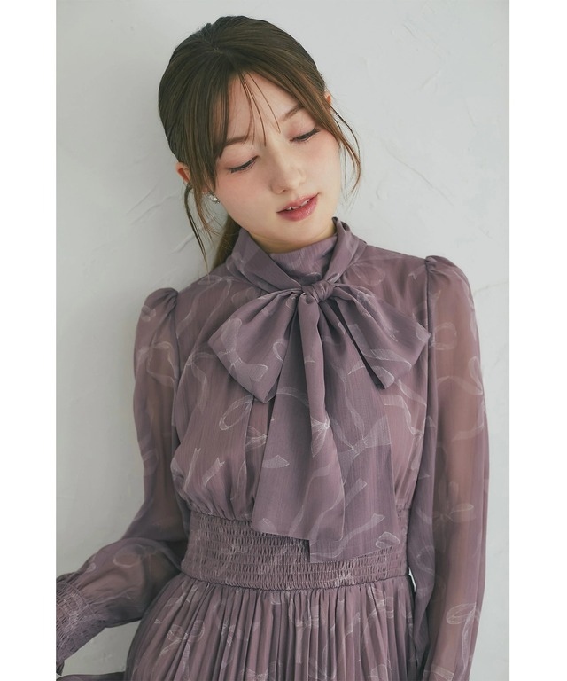 ２ＷＡＹボウタイリボン付きウエストシャーリングシフォンプリーツワンピース　ピンク 2WAYボウタイリボン付きウエストシャーリングシフォンプリーツ