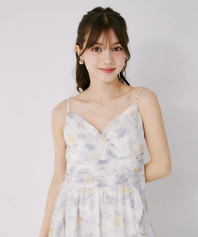 フリルカーディガン×水彩フラワーキャミワンピースセット