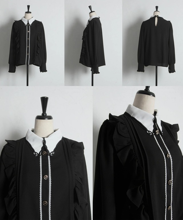 tocco closet カットワーク刺繍襟×レース切り替えバイカラーブラウス tocco closet（トッコ クローゼット）の「カットワーク刺繍襟×レース