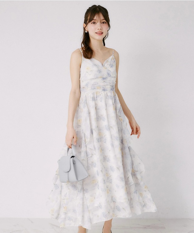フリルカーディガン×水彩フラワーキャミワンピースセット