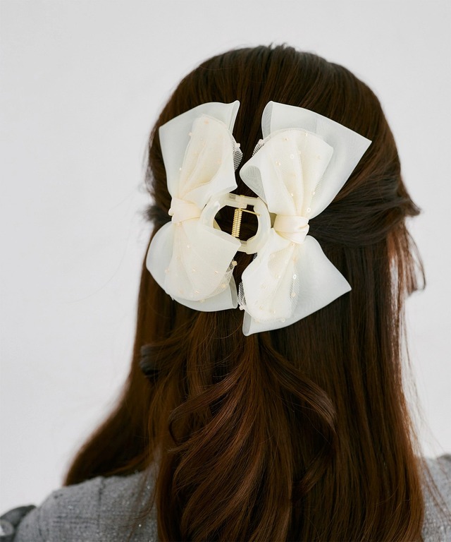 スパンコールシアーリボンヘアクリップ