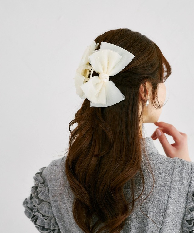 スパンコールシアーリボンヘアクリップ