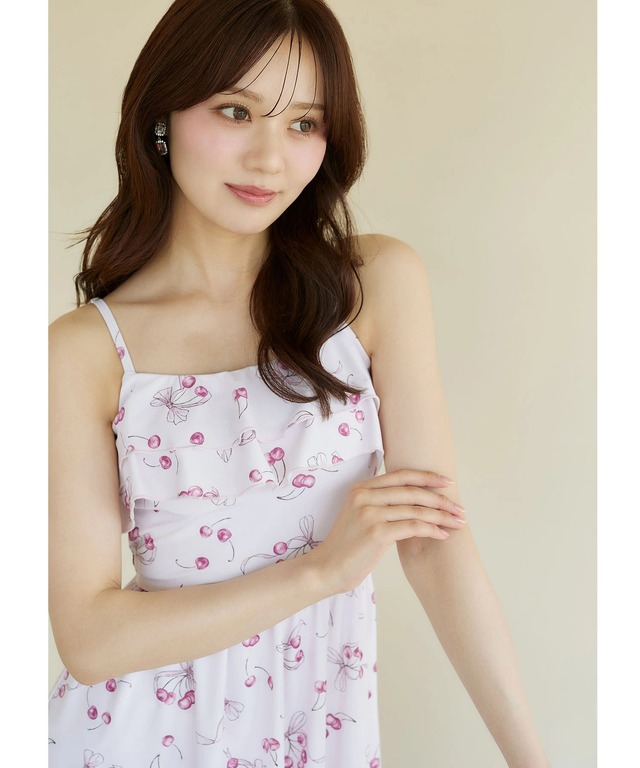 ボレロ＆インナーパンツ＆チェリーリボンプリントワンピース水着セット