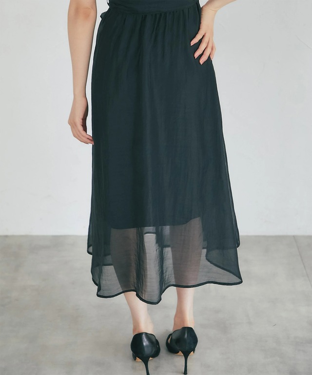 インナー付きウエストりぼんレース装飾シアーシャツワンピース