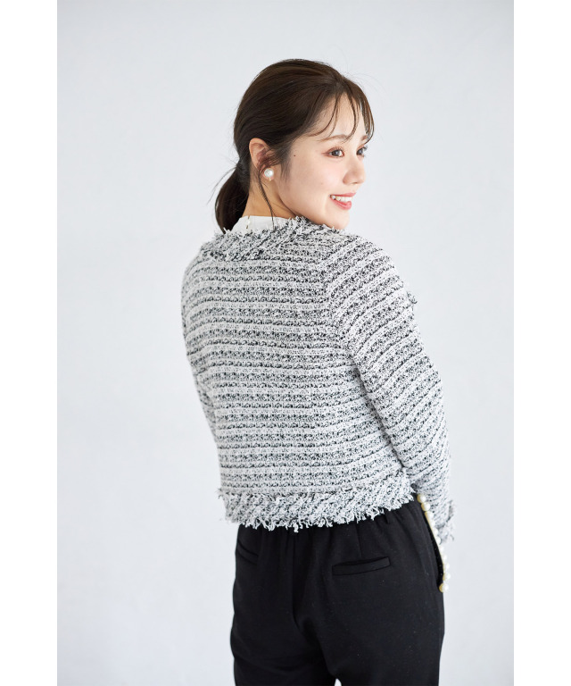 ゴールド釦フリンジミックスツイードジャケット