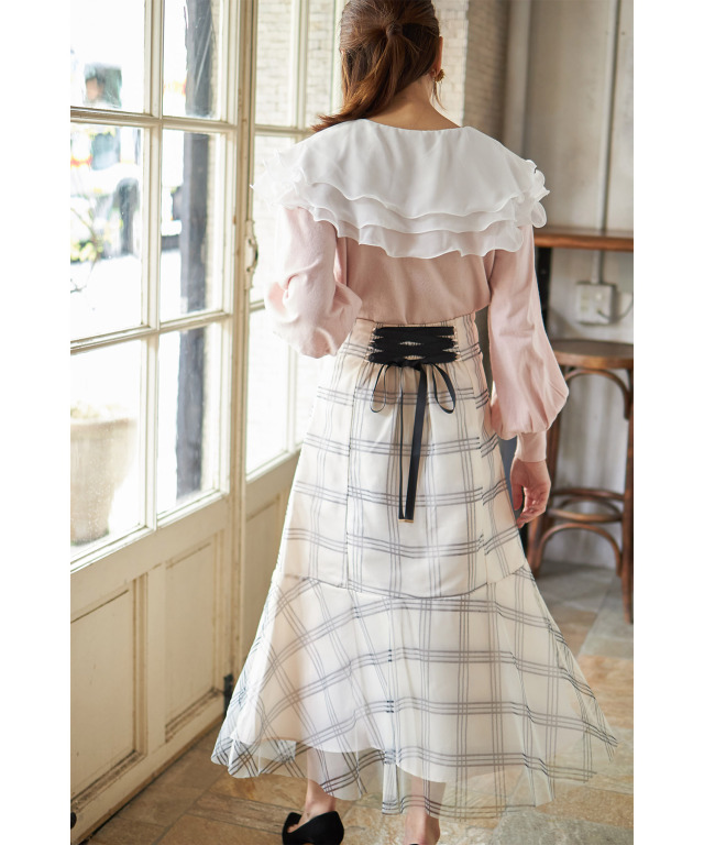 バックレースアップチュールフレアドレス 吹き込ま 