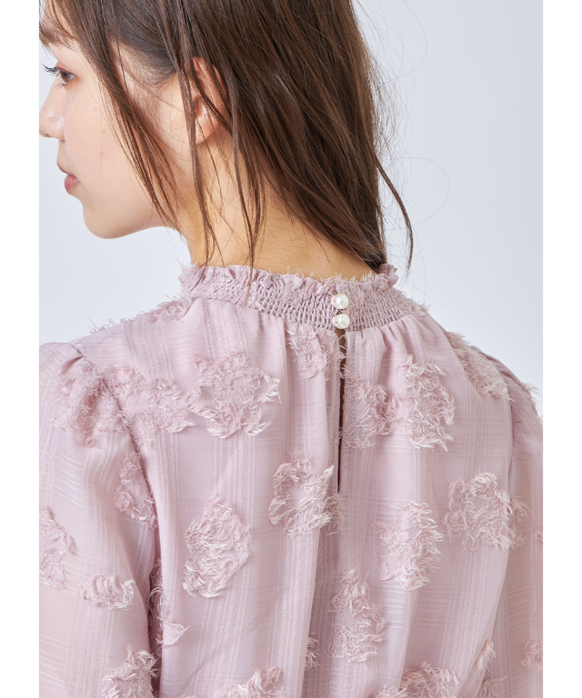 シアーチェック フリンジジャガードシャーリングティアードワンピース