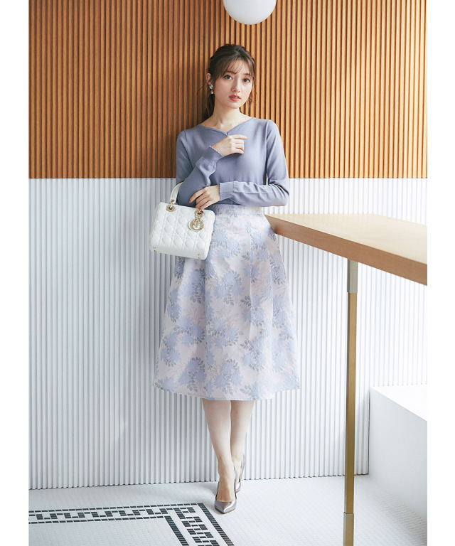 優雅に広がるリッチ感◎フラワージャガードタックフレアスカート 