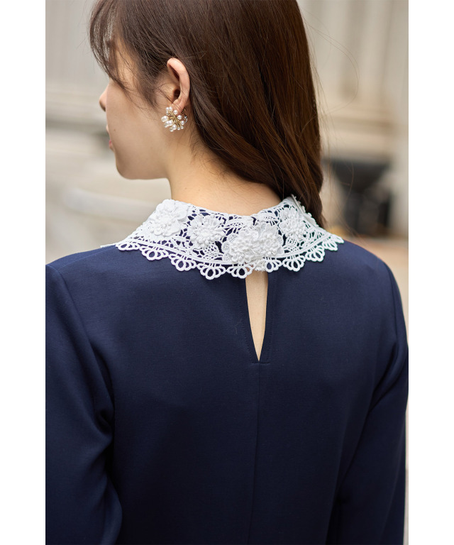 2WAYりぼん付き立体フラワーレース切り替えワンピース 