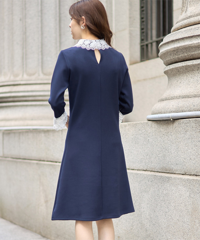 2WAYりぼん付き立体フラワーレース切り替えワンピース 