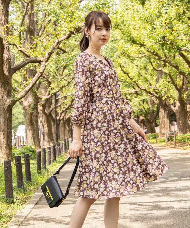 希少✨CORCOVADO カシュクール ラップドレス リボン 日本製 総柄