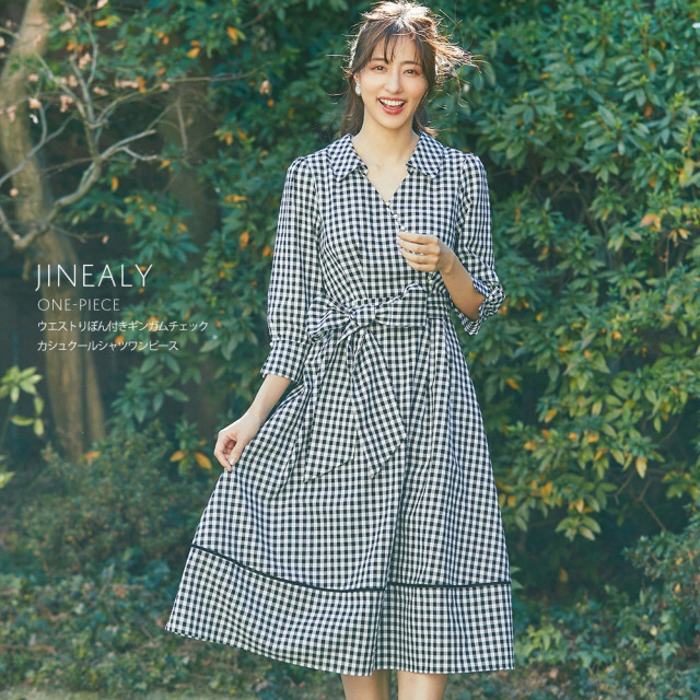 ウエストりぼん付きギンガムチェックカシュクールシャツワンピース Tocco Closet Luxe