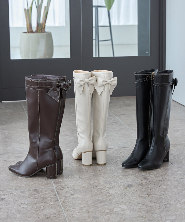 2WAYリボン付きフェイクレザーロングブーツ≪Shaggy and Fur  