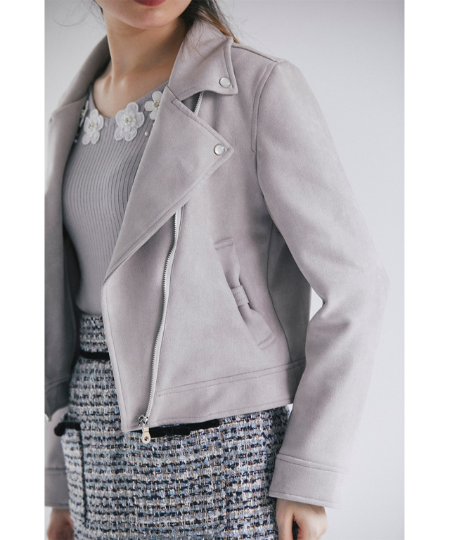 甘辛アティチュードなポケりぼんフェイクスエードライダースジャケット Jiresta ジレスタ