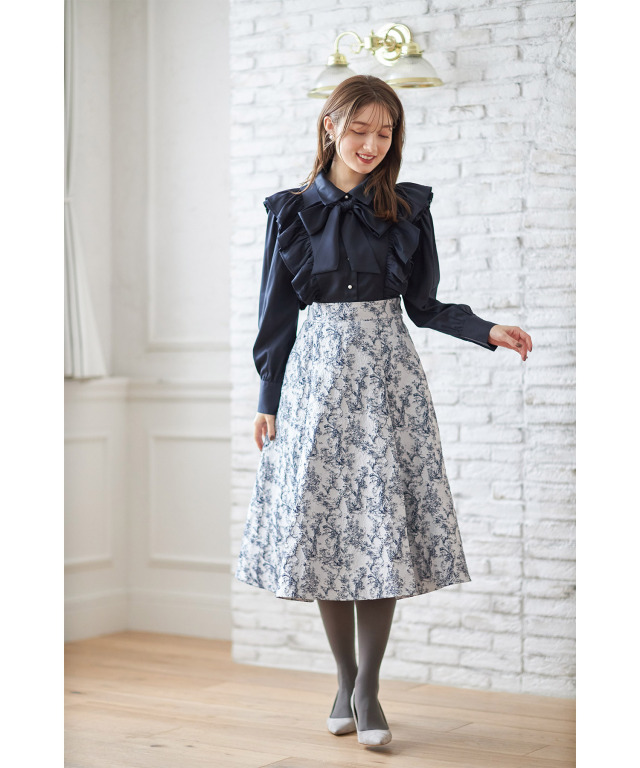 クラシカルフラワージャガードフレアスカート 