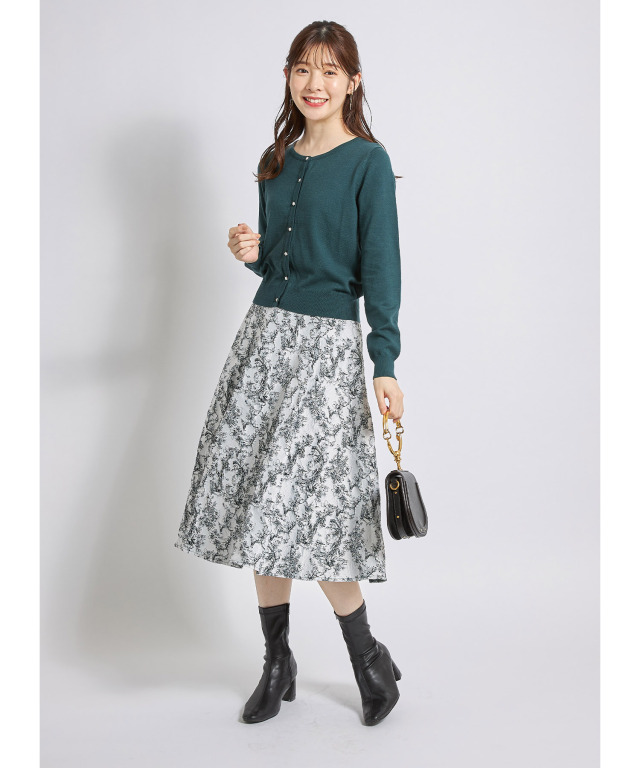 クラシカルフラワージャガードフレアスカート 