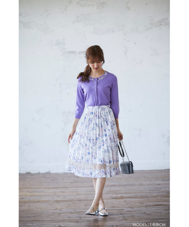 パールビジュー装飾シャリ感ニットカーディガン 