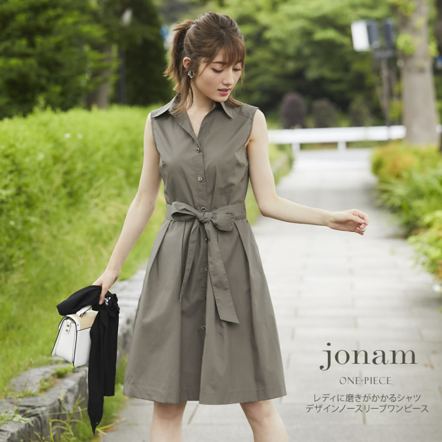 レディに磨きがかかるシャツデザインノースリーブワンピース 【jonam 