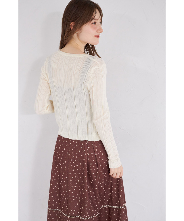 ハート釦ニットカーディガン×小花柄プリントワンピースセット