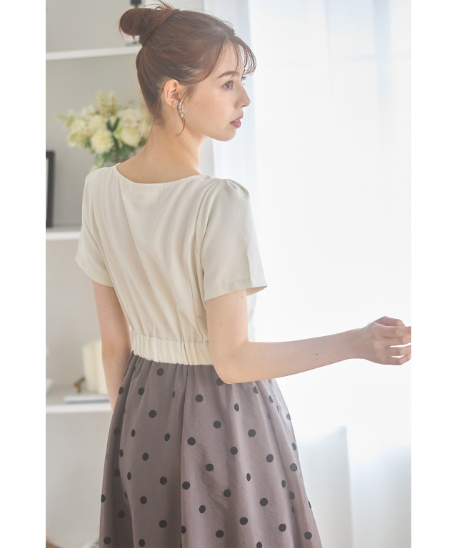 at商品 ドットオーガンジードッキングフレアワンピース