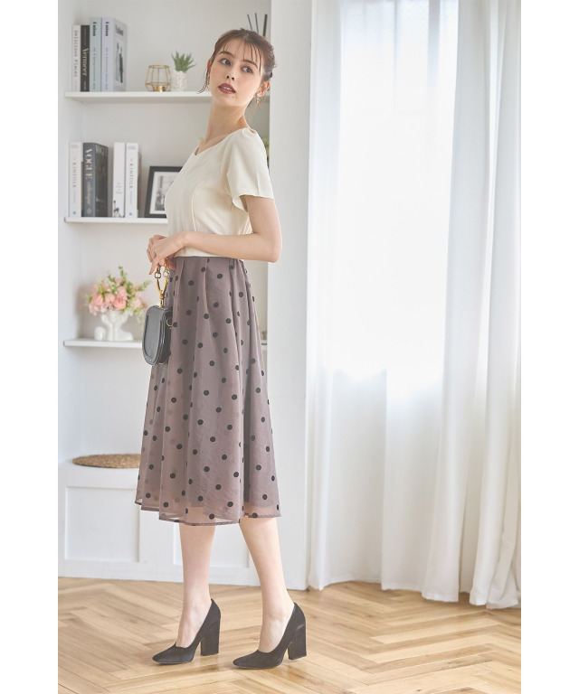 新品タグ付♡ obli オーガンジードッキングフラワーミディアムワンピース MERCURYDUO ワンピース フラワードッキングコルセットニット