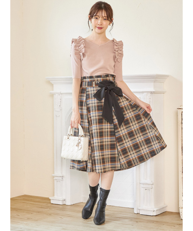 パール付きギャザーフリル装飾ニットプルオーバー≪Elegance Collection≫