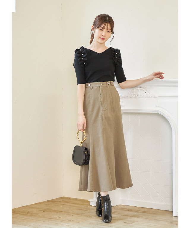 パール付きギャザーフリル装飾ニットプルオーバー≪Elegance Collection≫
