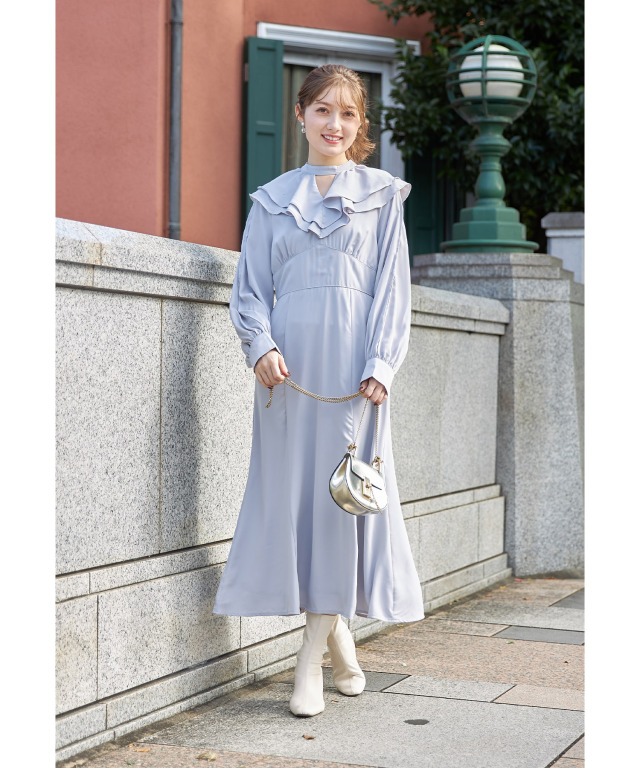 ラッフルフリル付き2WAYオープンショルダーワンピース 