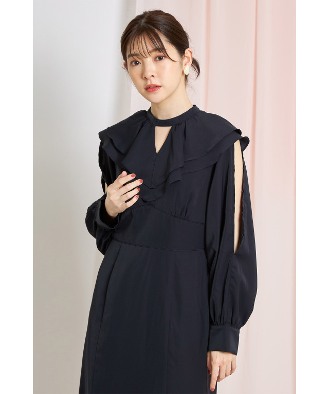 ラッフルフリル付き2WAYオープンショルダーワンピース 