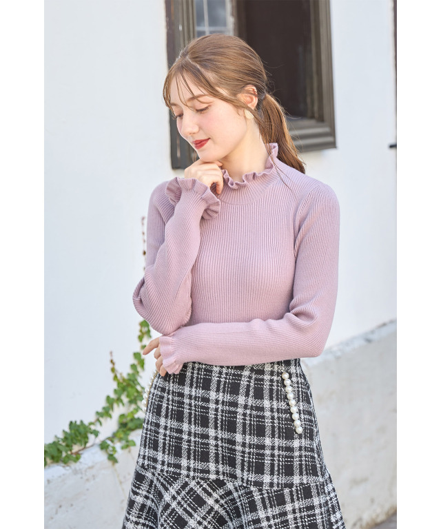 未使用品 Reneルネ リボンタイ付きプルオーバー　お袖シフォン　ブラック falily-mc-2.jpg