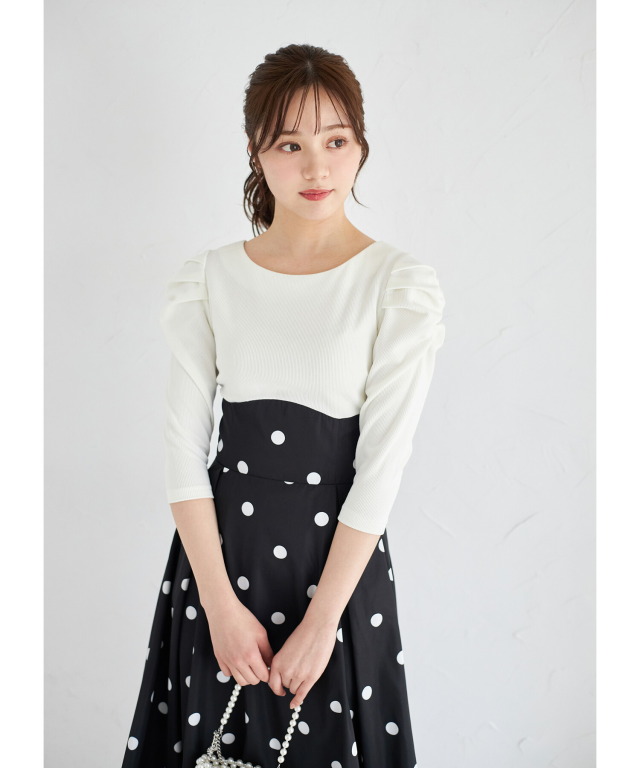 【超美品　1度使用】NUMBER TWENTYONE 24cm ストラップヒール 後ろリボン付きパワーショルダードットドッキングワンピース