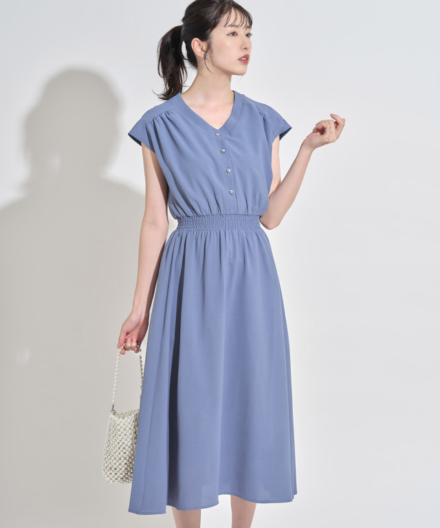 フロント釦ウエストシャーリングワンピース 