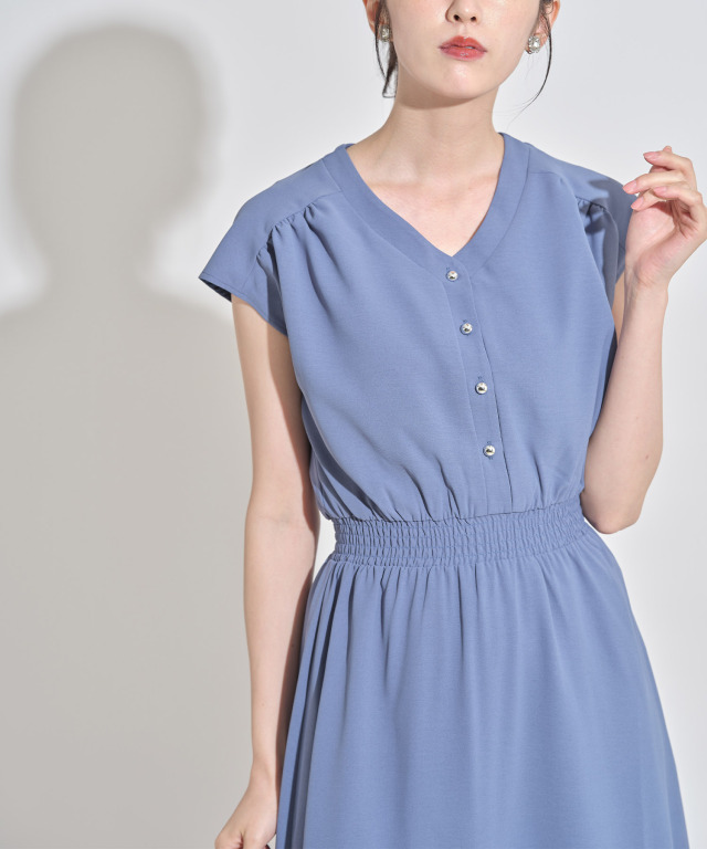 【新品タグ付き】yuni キュプラ ナイロン シャーリングワンピース yuni シャツワンピース コットンキャッチワッシャーバンドカラー