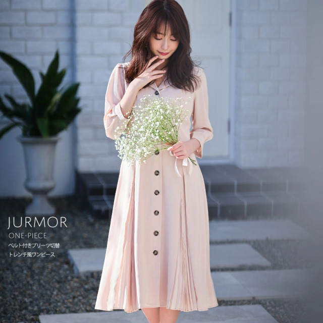 ベルト付きプリーツ切替トレンチ風ワンピース Tocco Closet Luxe