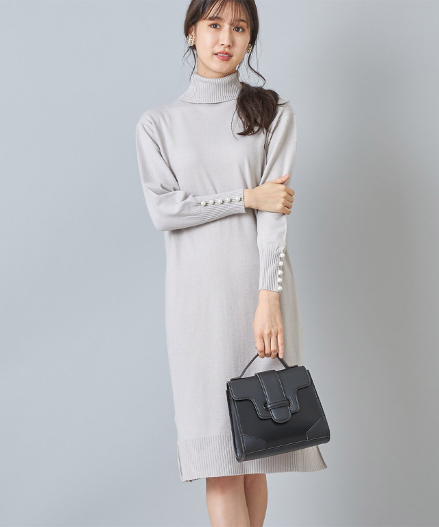 女っぽリラクシー 袖パール付きタートルネックニットワンピース Tocco Closet トッコクローゼット Collection