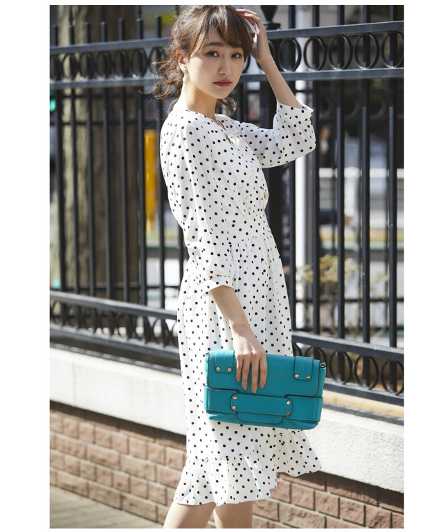 レトロヒロインなポルカドットミモレ丈ワンピース Dot Gingham Check Fair