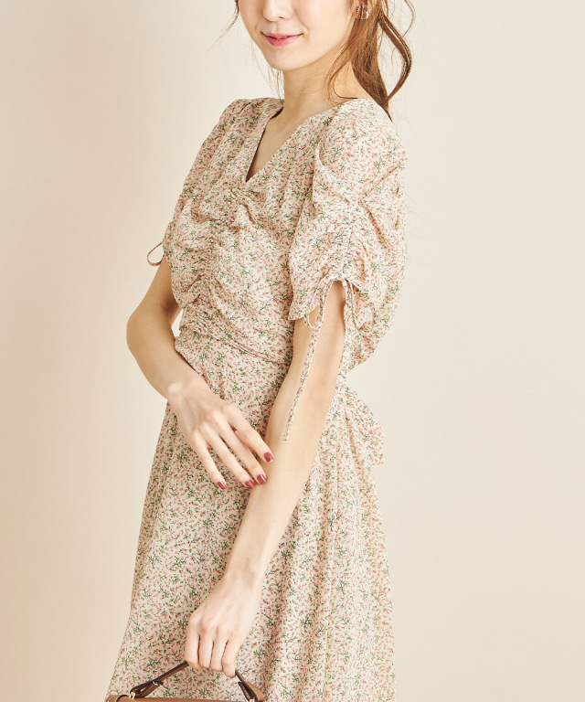 即購可[jnylon studios]シフォンドットシャーリングワンピ 温い 