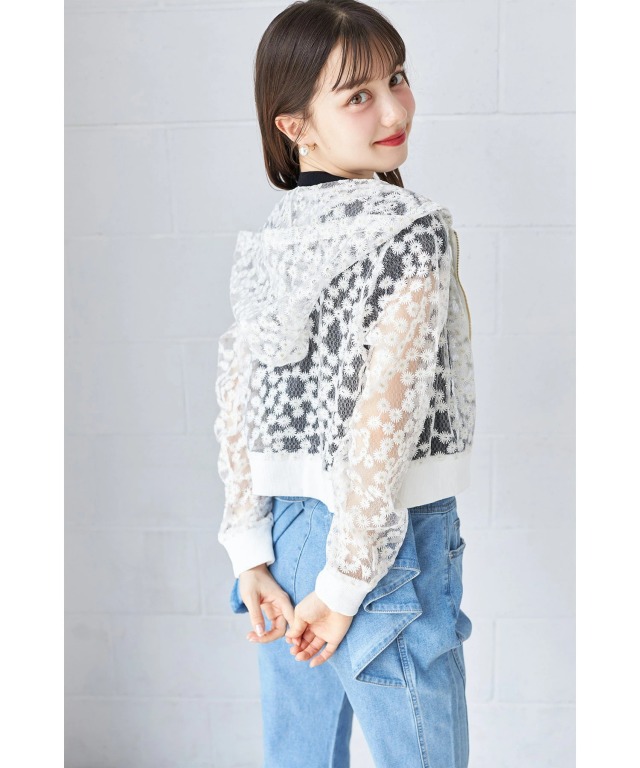 美品 ローズティアラ 大きいサイズ42 洗えるチュールリボンジップアップパーカー 22fabric】アニマルプリント／パーカー