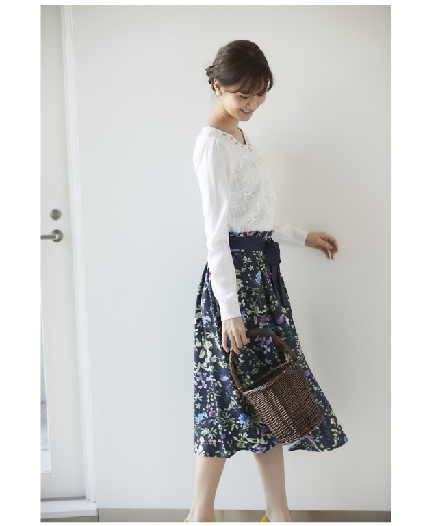 チェックオーガン×パール装飾ニットカーディガン 【komola コモーラ  