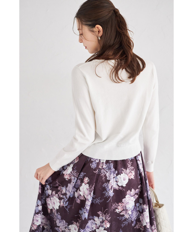 Ogichan確認用 オーロラフラワービジュー付きニットカーディガン