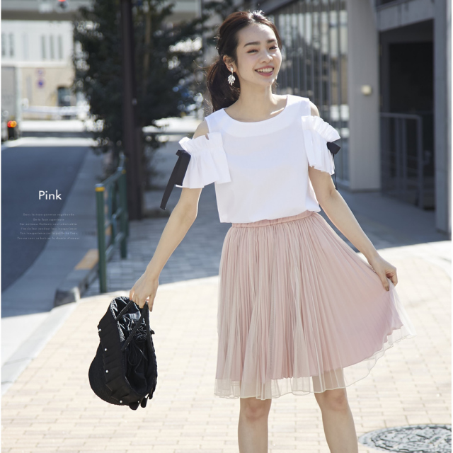 シフォン掛け令嬢プリーツスカート 【lamille ラミール】 美香さんは 
