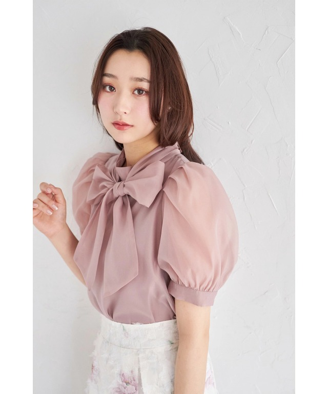 2WAYボウタイリボン付きシアーブラウス