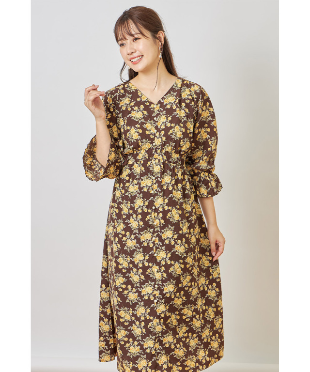 フロントパール飾り釦ウエストシャーリングキャンディースリーブ  