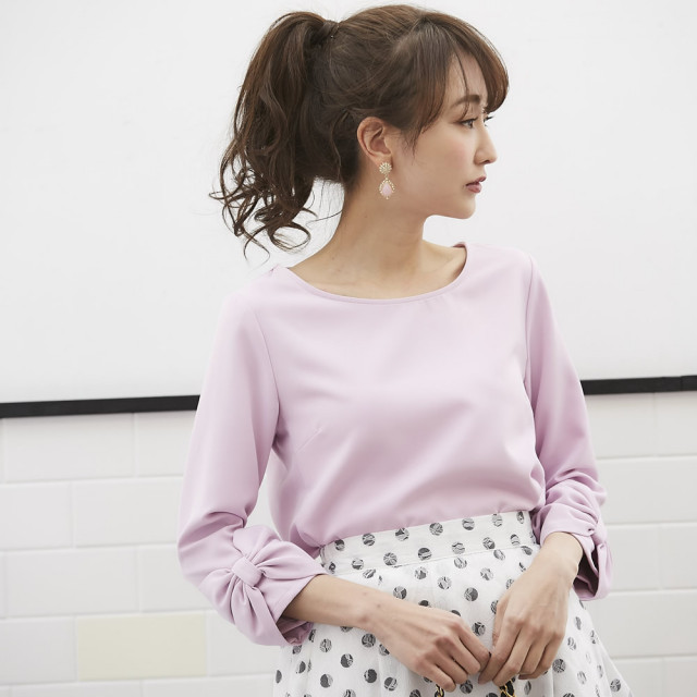 袖りぼん付き7分袖ブラウス 厚手タイプ 万能袖りぼんブラウス Latigne ラティーヌ 袖りぼん付き7分袖ブラウス 厚手タイプ 万能袖りぼんブラウス Latigne ラティーヌ