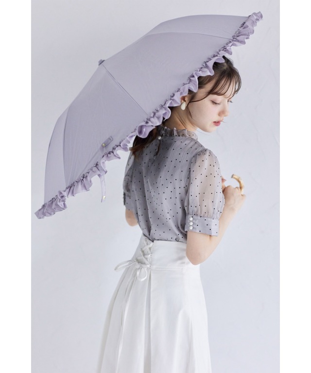 【新品】　TOCCA フリル付き晴雨兼用傘 TOCCA 折りたたみ傘 「晴雨兼用・UVカット100%生地」LOGO FRILL