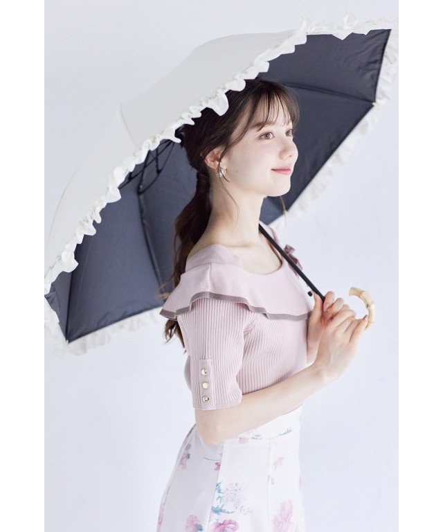 【新品】　TOCCA フリル付き晴雨兼用傘 TOCCA 折りたたみ傘 「晴雨兼用・UVカット100%生地」LOGO FRILL